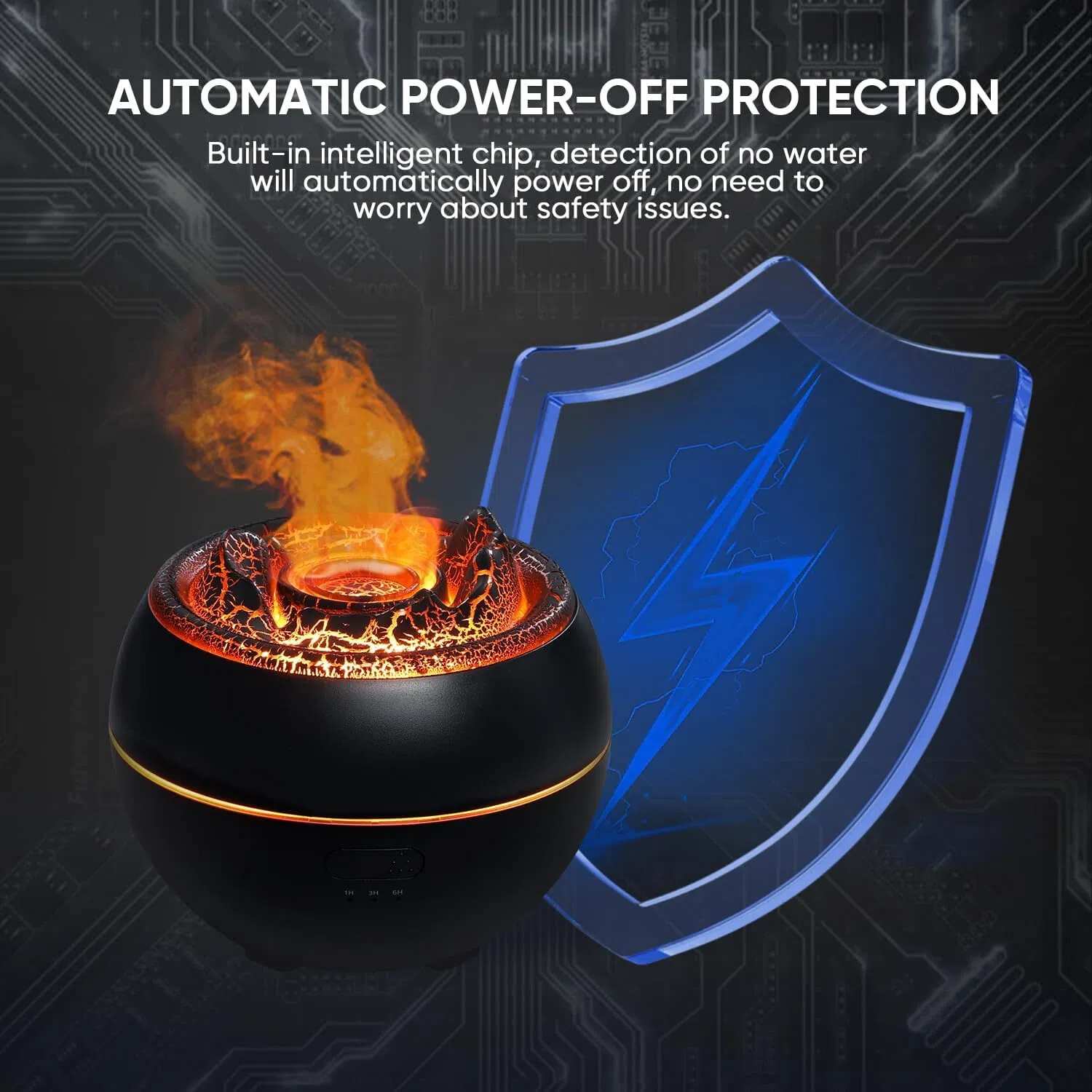 Essential Oil Diffuser, Volcano Fire Flame Aromatherapy Diffuser, 360ml Ultrasonic Cool Mist Humidifier, Scent Aroma Diffuser with 7 Colors Light, Timer & Auto Shut-Off for Home, Room (Black)