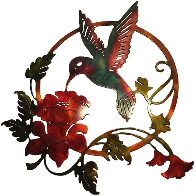Silueta de pájaro de metal, arte de pared de metal, decoración de pared redonda, colgante de pared para decoración de hogar, oficina, sala de estar, hotel (31x32cm)