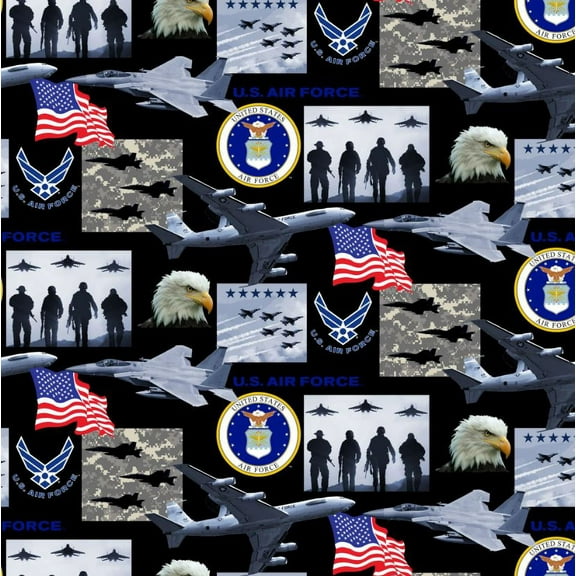 Cotton United States of America Air Force USA Patriotic Military Cotton Fabric Print by the Yard (1021af)