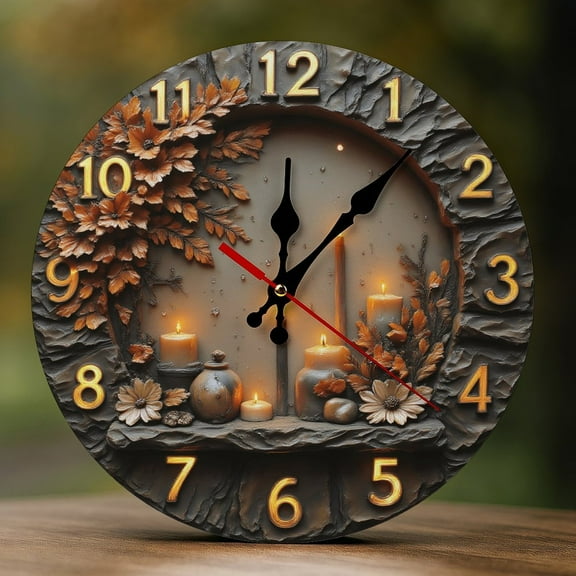 Wall Clock Decorative - Cozy Candlelit Night Print 2D Vintage Wall Clocks Battery Operated Silent Non-Ticking for Bedroom, Living Room, Kitchen, Office, Classroom, 10 Inch