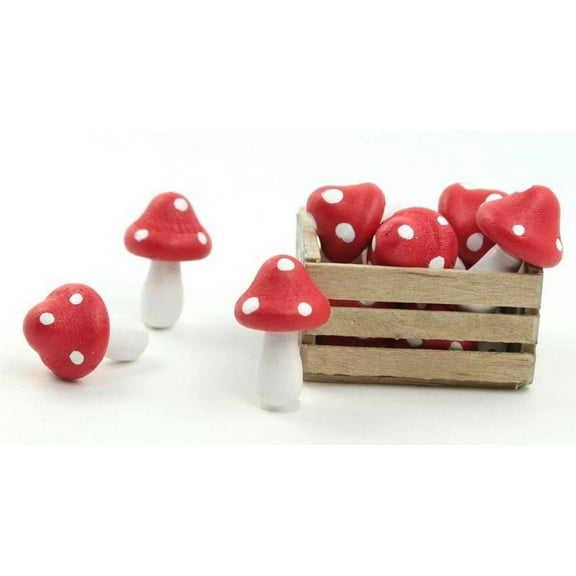 Meyer Imports Mini Wooden Mushroom Decoration (Pack of 6) - Miniature Mushrooms for Fairy Garden Art/Crafts/Dollhouse/Figurines Decor - Red