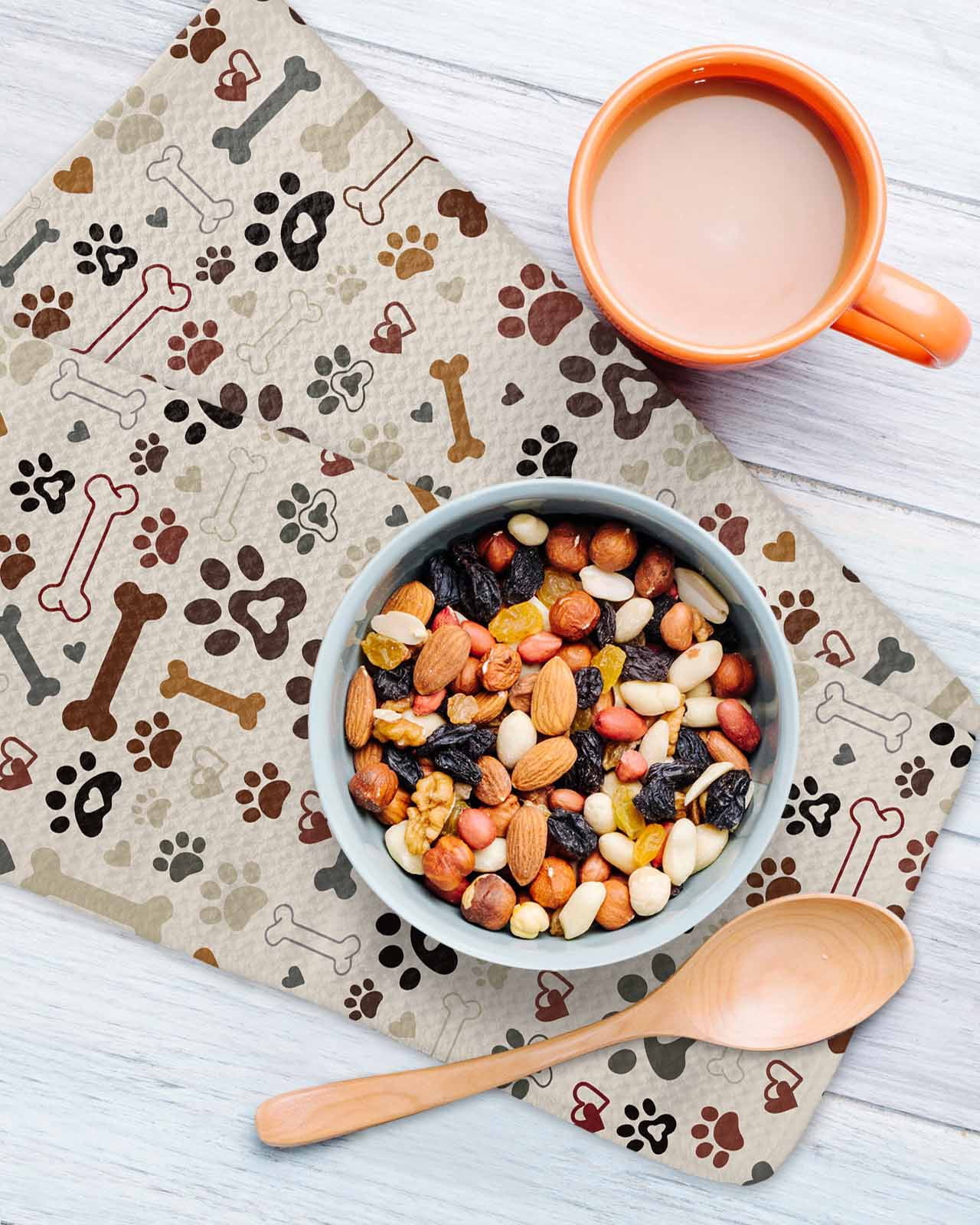 Dog Paw Dish Towels Set, Waffle Weave Kitchen Towels 3 Pieces, Vintage Farmhouse Dog Bones Love Heart Microfiber Hair Face Bath Tea Towel Absorbent Quick Drying Cleaning Dish Cloths 12"x12"