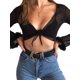 thumbnail image 3 of Txlixc - Tops para cubrir bikini para mujer, cárdigan con cuello en V, camisas cortas para la playa Txlixc Sexy, 3 of 6