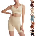thumbnail image 2 of Coofit Workout Outfit Set 2-Piece Quick-drying Ribbed Crop Top Yoga Shorts for Women, 2 of 10