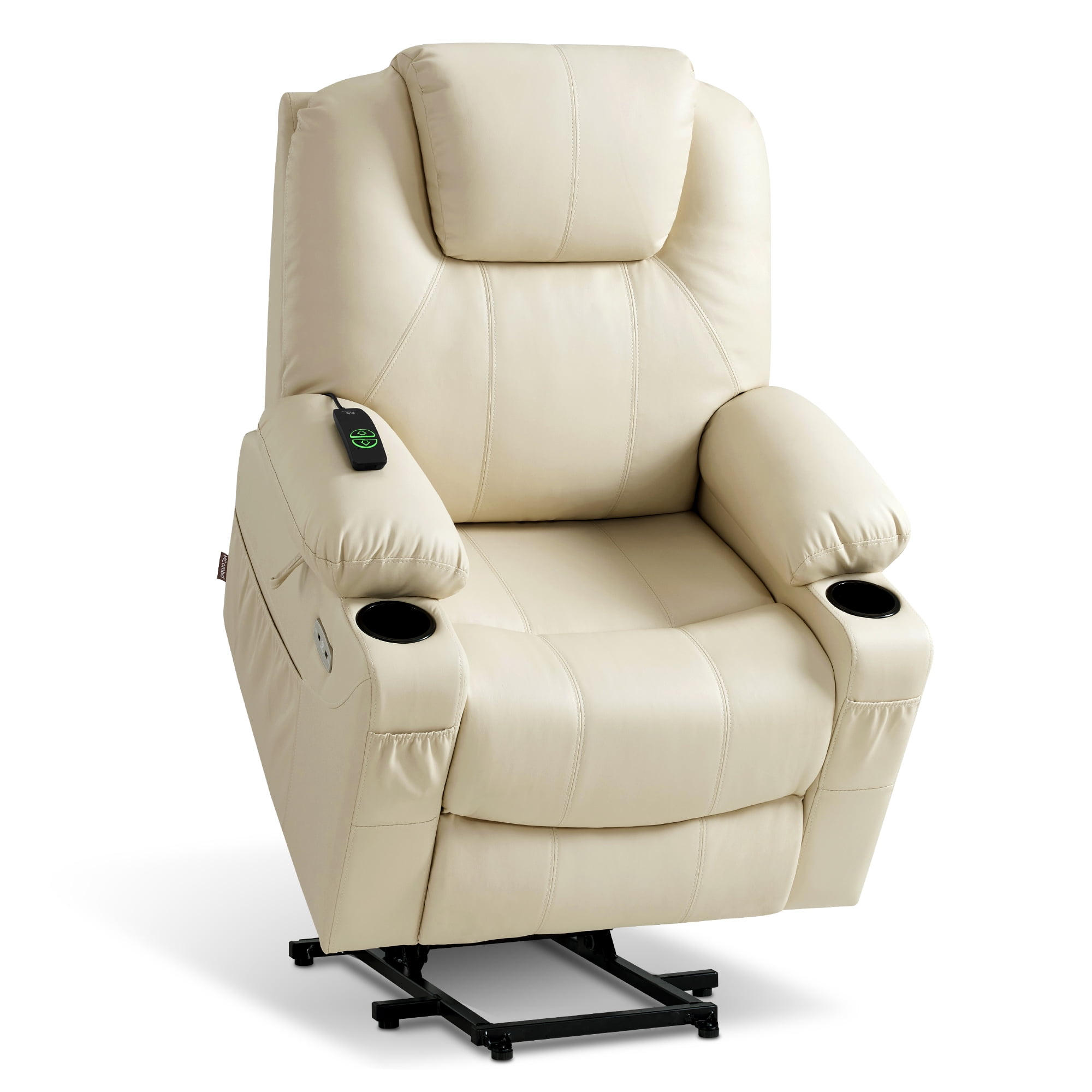 MCombo Electric Power Lift Recliner Chair with Vibration and Heat for Elderly, Faux Leather, Cream White