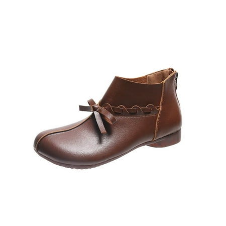 

Jikolililili Autumn and Winter New Retro Small Leather Boots Women S Bow Back Zipper Low Boots Autumn Winter Shoes Christmas 2022 Deals Clearance
