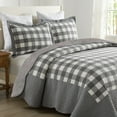 thumbnail image 2 of 3 Pcs Buffalo Plaid Check Quilted Bedspread Set In Grey And White Checkered Pattern, 2 of 12