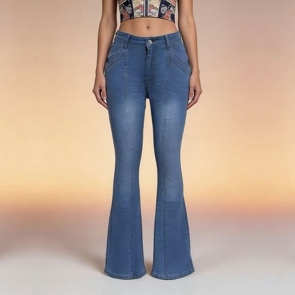 CIAKGIAF Jeans for Women Casual Bootcut Jeans with Multi Pockets Jeans Blue L