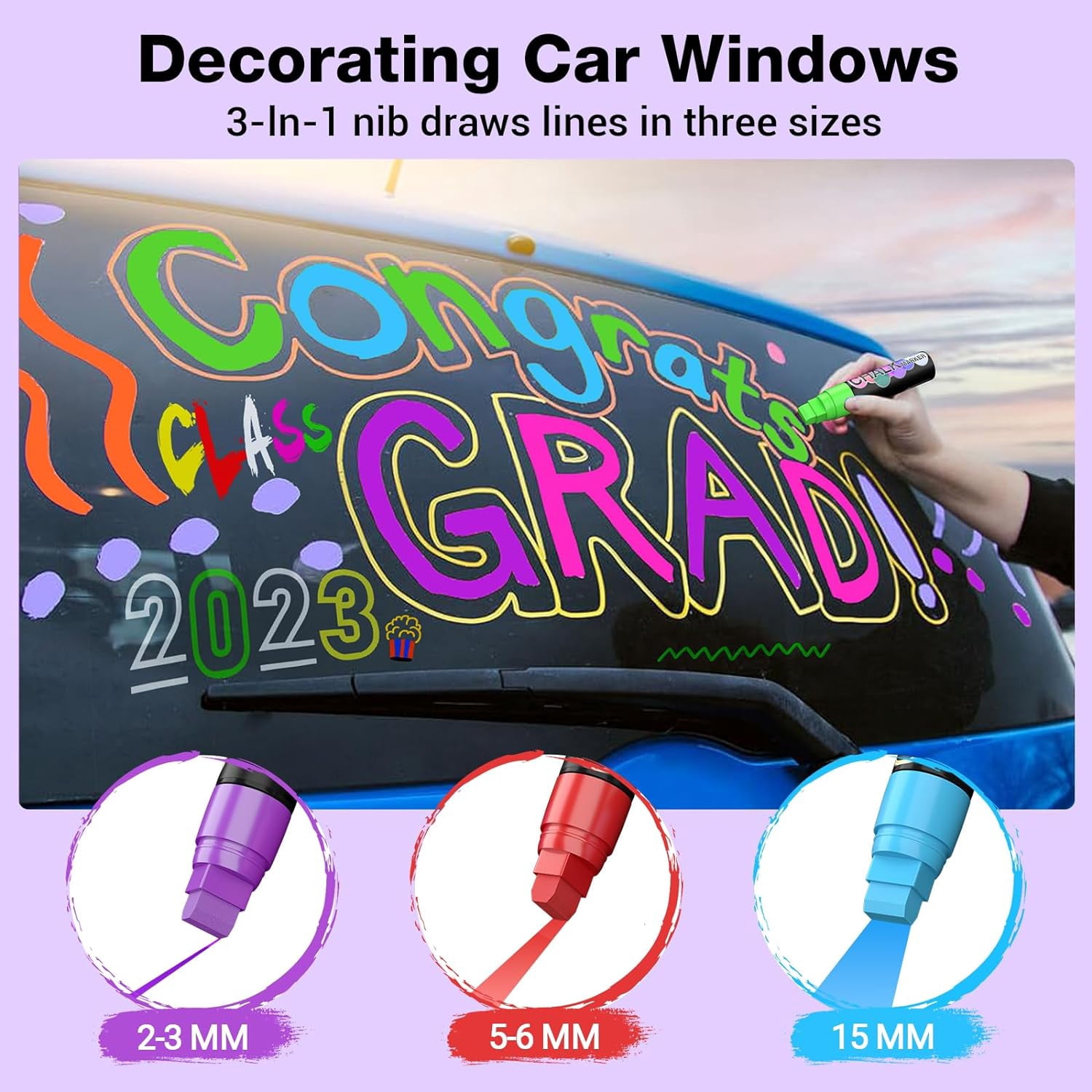 8 Pack 15mm Jumbo Liquid Chalk Marker,Window Paint Markers,Neon Glass Markers Pen, Wet Erase for Cars, Auto, White Board, Chalkboard, Black board, Tire, Mirrors, Bistro