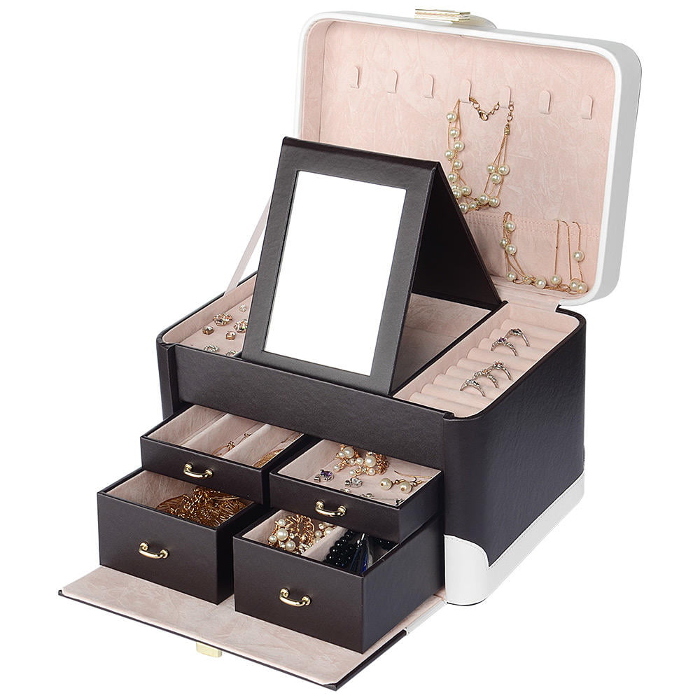 Womens Jewelry Storage Organizer Case, Large Leather Jewelry Box