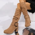 thumbnail image 2 of Wensltd Brown Mid Calf Boots for Women Chunky Heel Comfortable Casual Trendy Boots Side Zipper for Party Walking, 2 of 5