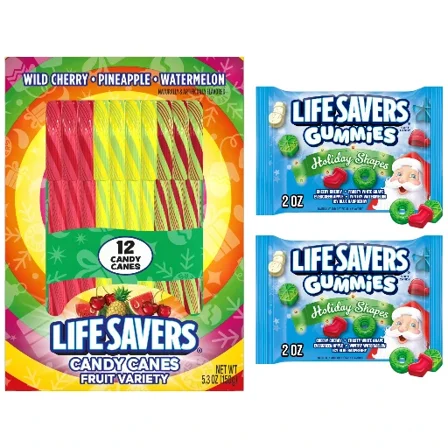 Life Savers Candy Bundle, Candy Canes 12ct & Gummies Holiday Shapes, 2 Pack