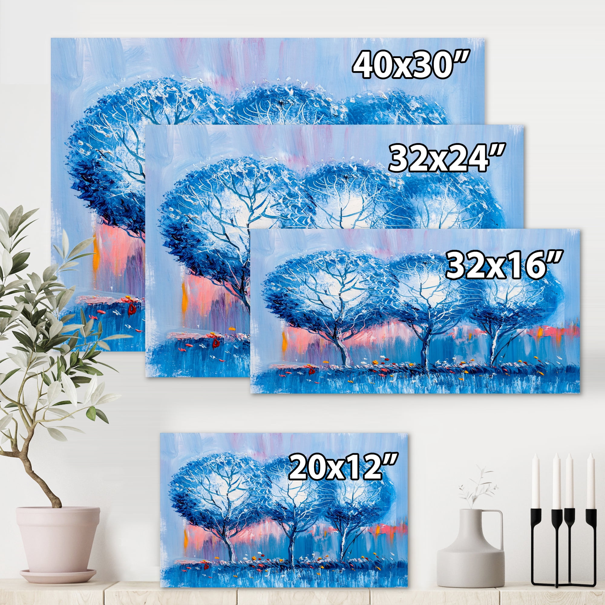 Designart ' Colourful Landscape Trees Impressionist III ' Modern Canvas Wall Art Print