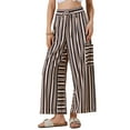 thumbnail image 4 of INSPIRE CHIC Casual Striped Pants for Women's Wide Legs Elastic Waist Drawstring Palazzo Lounge Pants XL Black Brown, 4 of 6