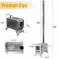 thumbnail image 2 of Korogimeeet Wood Burning Portable Stove, Stainless Steel Camping Stove with 5 Pipes 1130mm Total, View Window 100x100mm, Foldable Base, for Outdoor Tent Heating, 12 x 8 x 12 Inch, 2 of 10