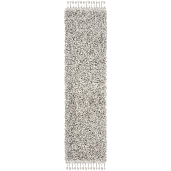 SAFAVIEH Pro Lux Akilah Aztec Fringe Shag Runner Rug, Grey/Cream, 2' x 8'