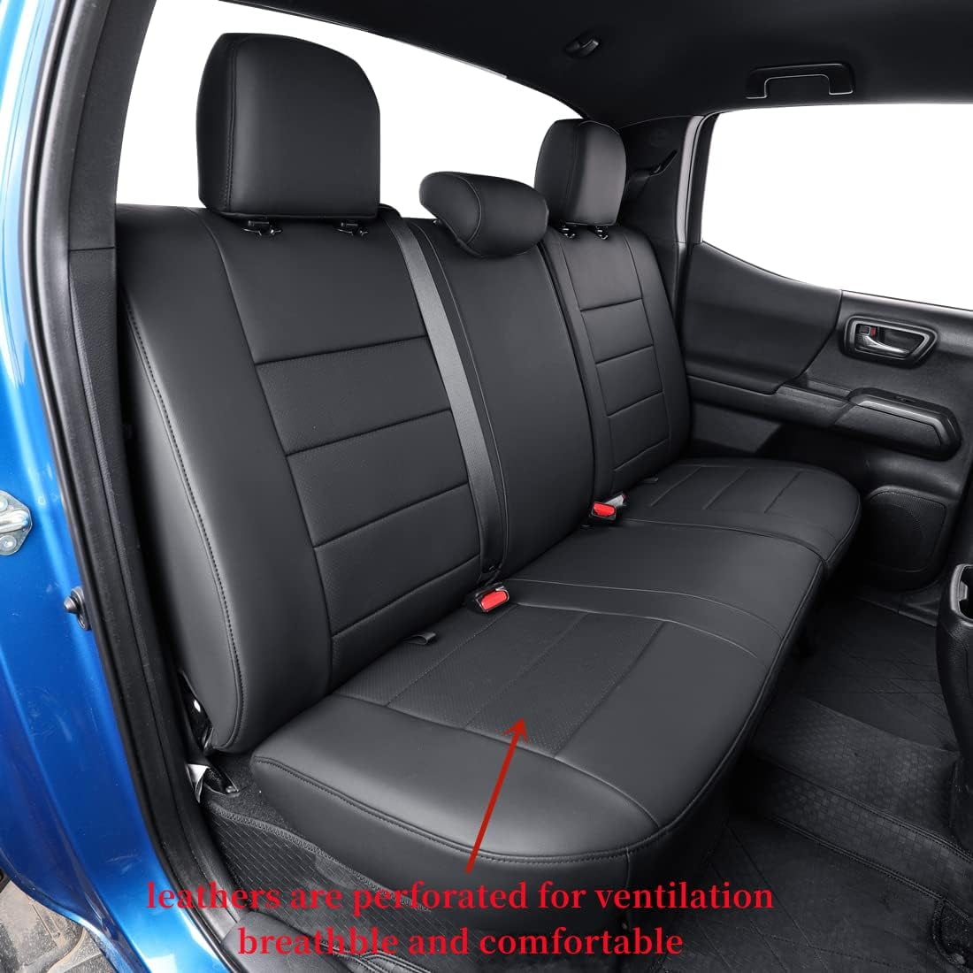 coverdream 2nd Gen Tacoma Seat Covers Custom Fit for 2012-2015 Toyota Tacoma Double Cab/Crew Cab Base (Regular Seats) - Breathable Leather Auto Seat Covers (Full Set,Black)