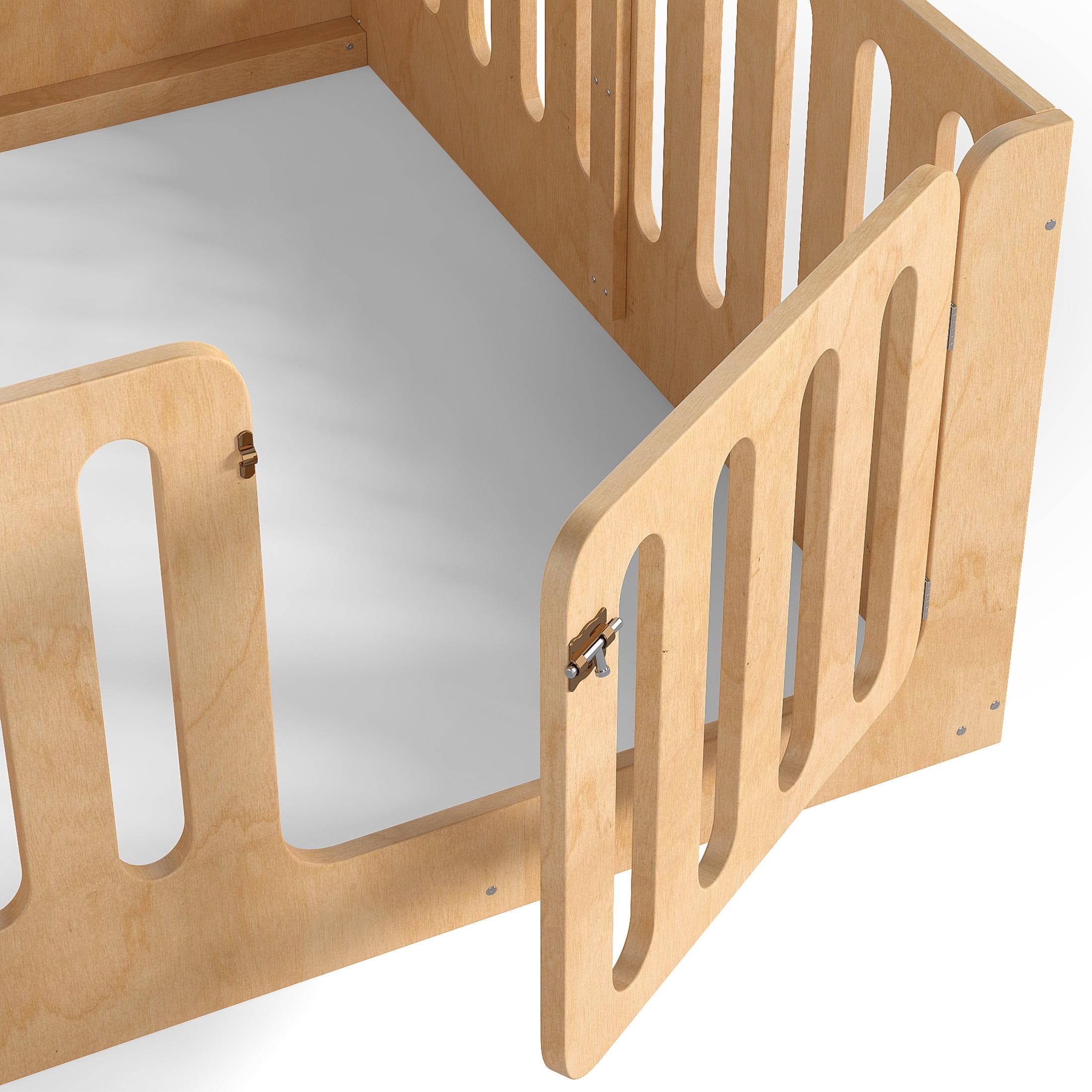 Noble House Queen Size Montessori Floor Bed with High Fence, Solid Wood Kids Bed Frame, Natural