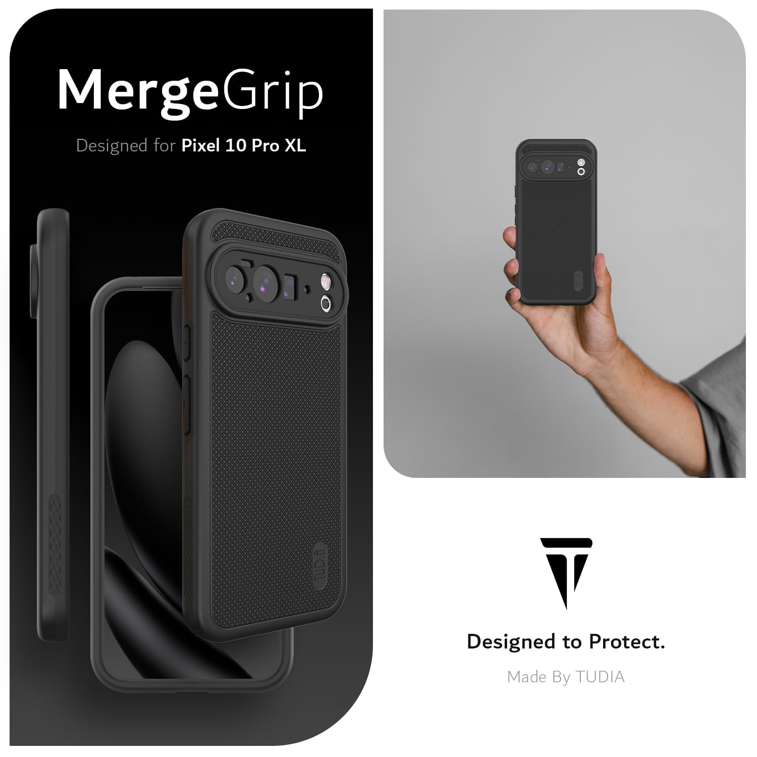 TUDIA MergeGrip Case for Google Pixel 10 Pro XL (2025), Shockproof Dual Layer Rugged Protective Phone Case, Black
