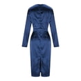 thumbnail image 6 of Women Satin Long Sleeve Dress - Tie Waist V Neck Silk Elegant Formal Cocktail Wedding Guest Bodycon Midi Dresses, 6 of 7