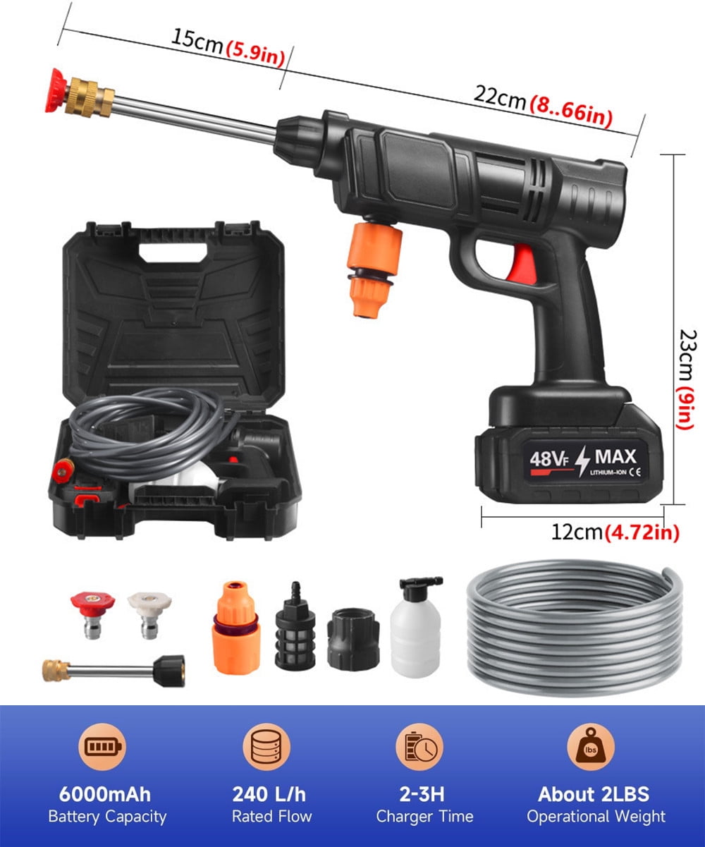 Topteng Power Blaster Plus Pressure Washer Cordless Portable Electric High Pressure Water Spray Gun and Hose Car Washer Cleaner Tool for Balconies Windows, Exterior Walls, Floors, Fences, Gardens