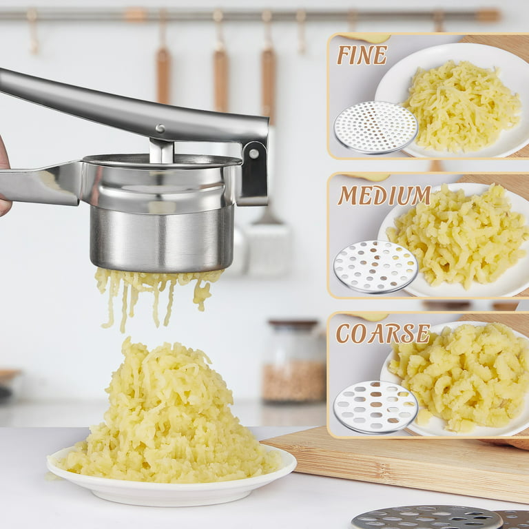 Large Potato Ricer Stainless Steel, Potato Masher Stronger, with Longer Leverage Handles,3 Interchangeable Discs, Ricer Kitchen Tool-Mashed Potatoes