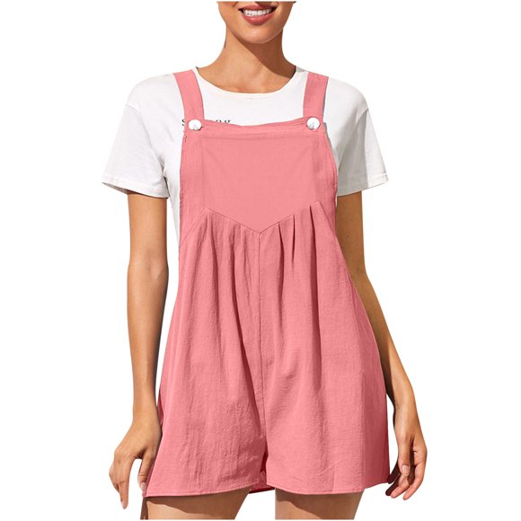 QATAINLAV Womens Rompers for Summer Casual Short Jumpsuits Loose Fit Wide Leg Overalls Shorts Solid Color Jumpers with Pocket 2025 Blusas De Mujer Elegantes, Pink, XL