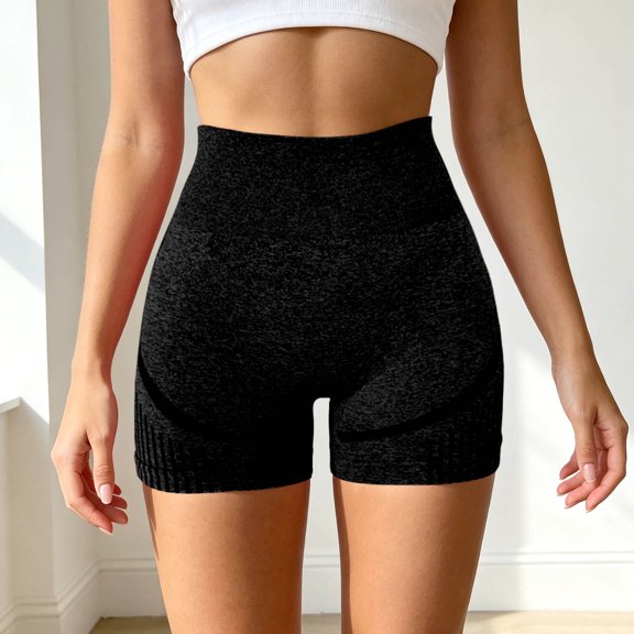 Yoga Shorts for Women High Waist Lifting Stretchy Breathable Slim Fit Solid Print Gym Shorts for Sporty Wear Black L