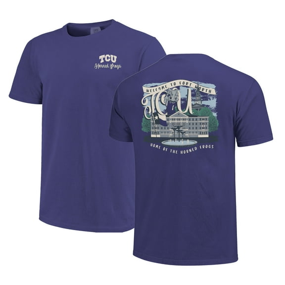 Women's Purple TCU Horned Frogs Comfort Colors Campus Scene Drawing Script T-Shirt