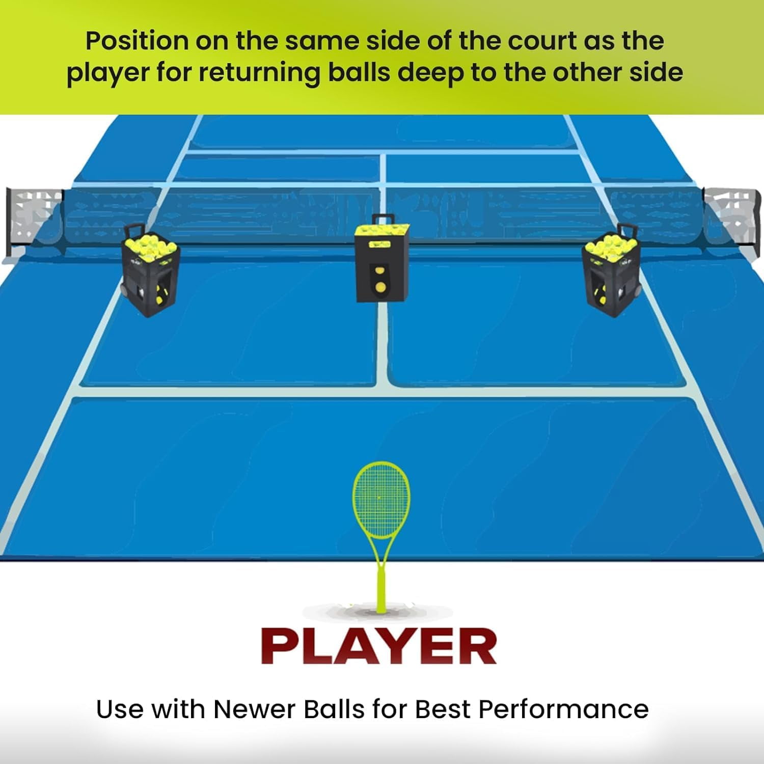 Tennis Ball Cannon Portable Tennis Ball Machine (Only Weighs 22lbs) - Dual Motor for Top Spin and Backspin, 50+ Balls, Max 45MPH, 4+ Hours Play with Rechargeable Lithium Battery