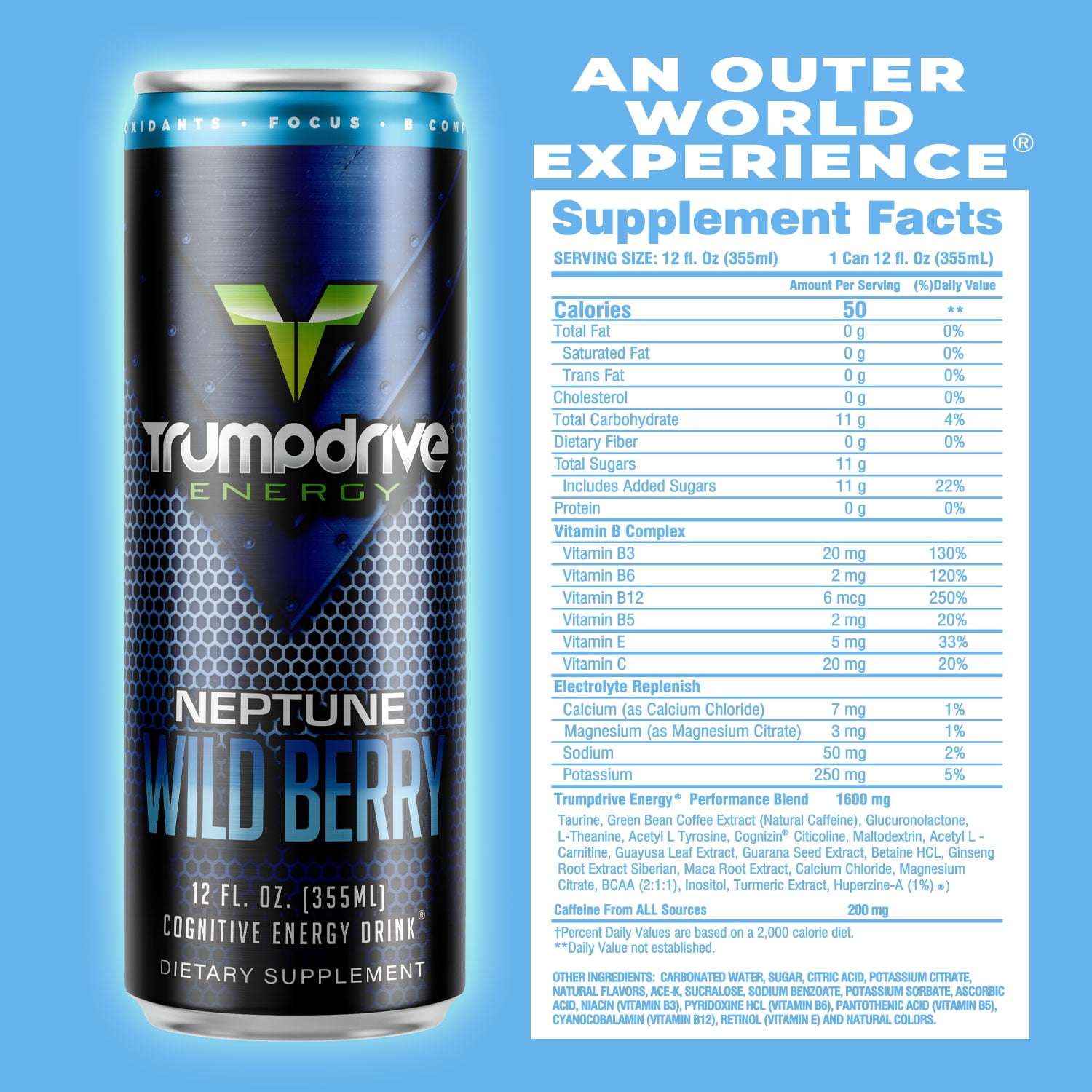 TRUMPDRIVE ENERGY Cognitive Energy Drink, Wild Berry 12 Fl Oz (Pack of 12)