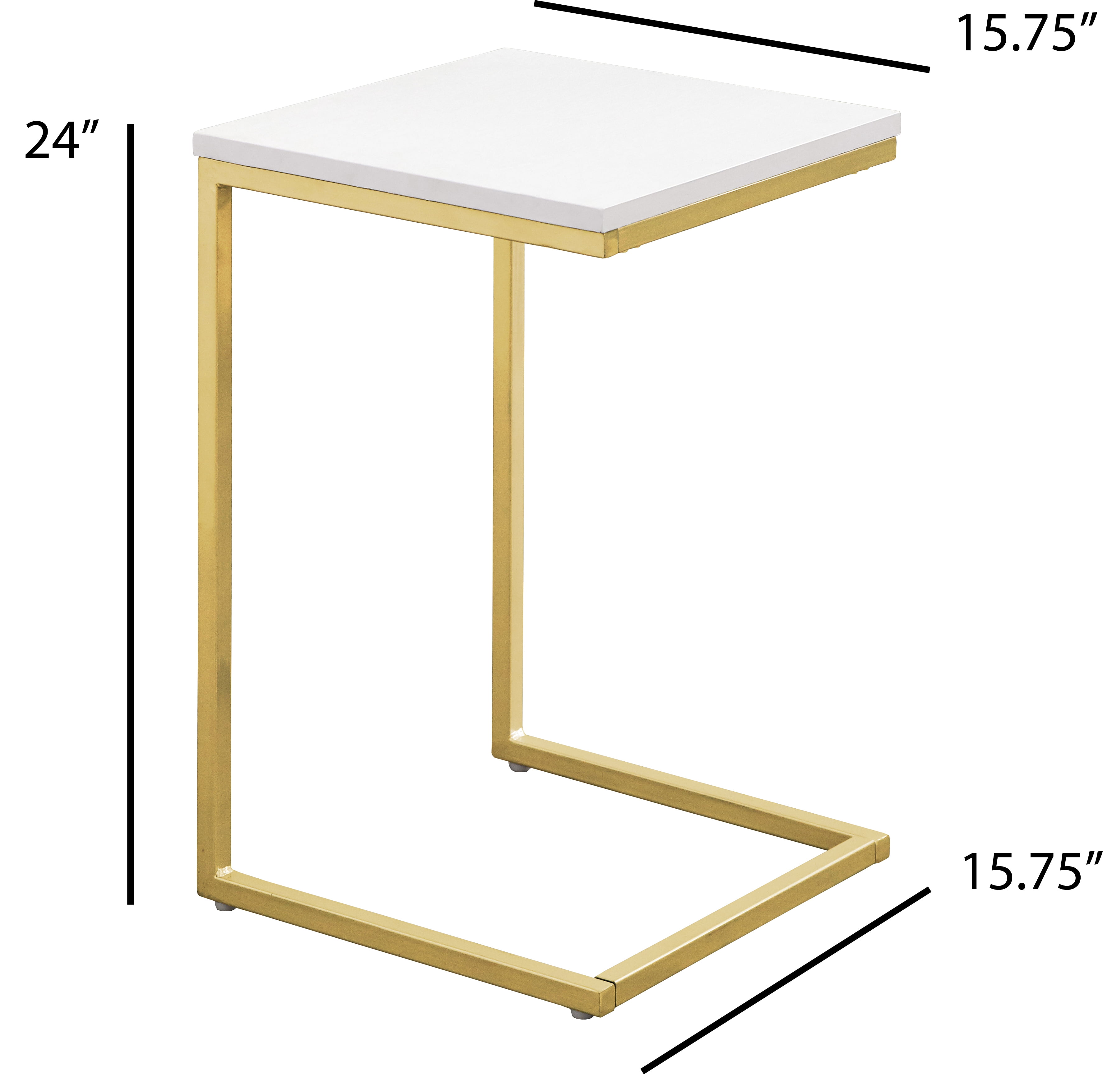 TMS Seneca Indoor Accent C-Table with Metal Frame, 24" Tall, White/Gold