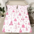 thumbnail image 2 of Manfei Retro Xmas Tree Twin Sheet Sets,Merry Christmas Twin Fitted Sheet,Pink White Flat Sheet For Girls Kids,Super Cozy Room Decor,3 Pieces, 2 of 7