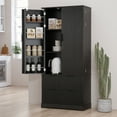 thumbnail image 3 of 72" Tall Kitchen Pantry Cabinet, Farmhouse Storage Cabinet with 2 Drawers and 8-Door Spice Rack, Freestanding Storage Organizer with Adjustable Shelves  for Bathroom, Dining Room, Entryway, Black, 3 of 9