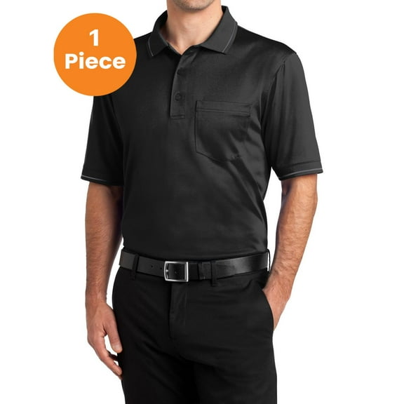 CornerStone CS415 Select Snag-Proof Tipped Pocket Polo, Black/ Smoke Grey, S, Mens Work Shirts