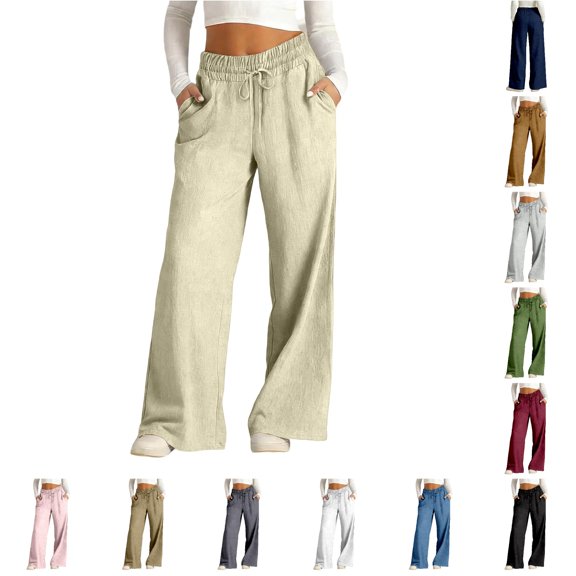 WERYOUNG High Waisted Wide Leg Pants For Women Loose Fit Casual Trousers With Pockets Elegant Pant Comfortable Bottom L