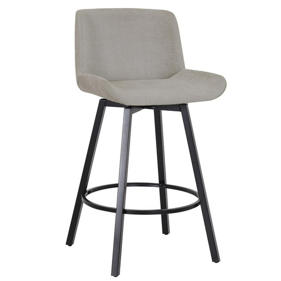 Tabouret de Comptoir, 26 po, avec Siège Pivotant , Jeu de 2, Moderne en Tissu et Métal - Gris et Noir
