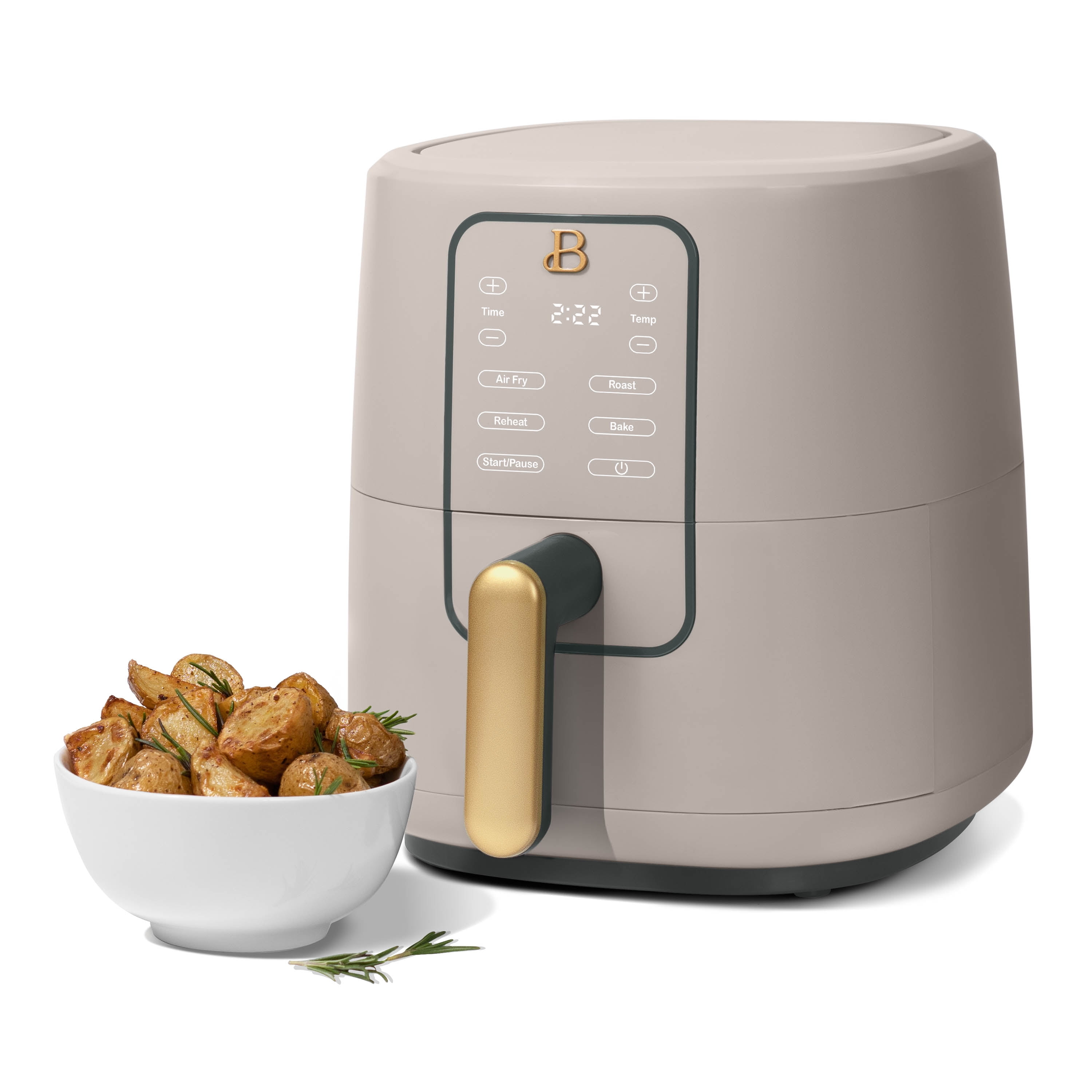 Beautiful 3 Qt Air Fryer with TurboCrisp Technology, EverGood Ceramic Nonstick Coating, Porcini Taupe by Drew Barrymore