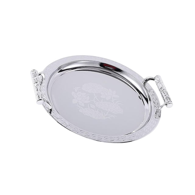 Round Serving Tray with Handles for Bathroom Restaurant Living Breakfast Tray Room Argent M