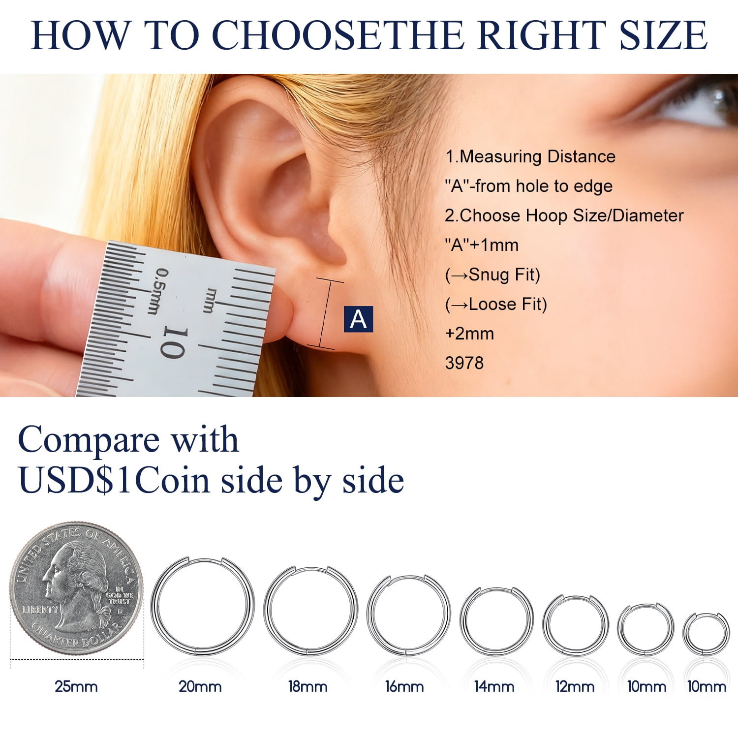 Suplight Silver Hoop Earrings for Women Men 8/10/12/14/16/18/20MM Small Huggie Hypoallergenic Nickel Free Christmas Jewelry Gift