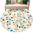 thumbnail image 2 of 5ft Round Rug, Colorful Leaf Non-Skid Rubber Backing Large Area Rugs - Living Room Bedroom Home Office, Spring Vintage Botanical Summer Indoor Floor Mat Carpets Washable Rug, 2 of 9