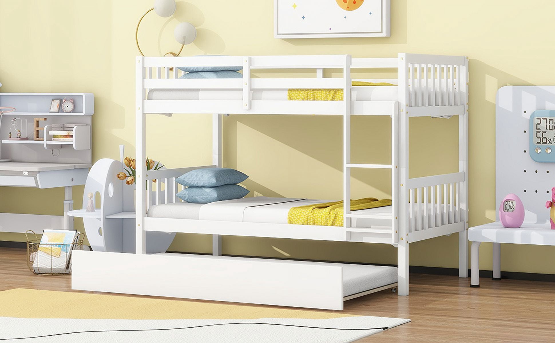 Sailvan Bunk Bed Twin Over Twin,Convertible into Two Twin Size Beds, with Ladder and Safety Guardrails,Rubber Wood