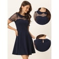 thumbnail image 2 of Vestido De Mujer Retro Con Cuello Peter Pan Y Mangas De Malla Azul Oscuro XS, 2 of 5