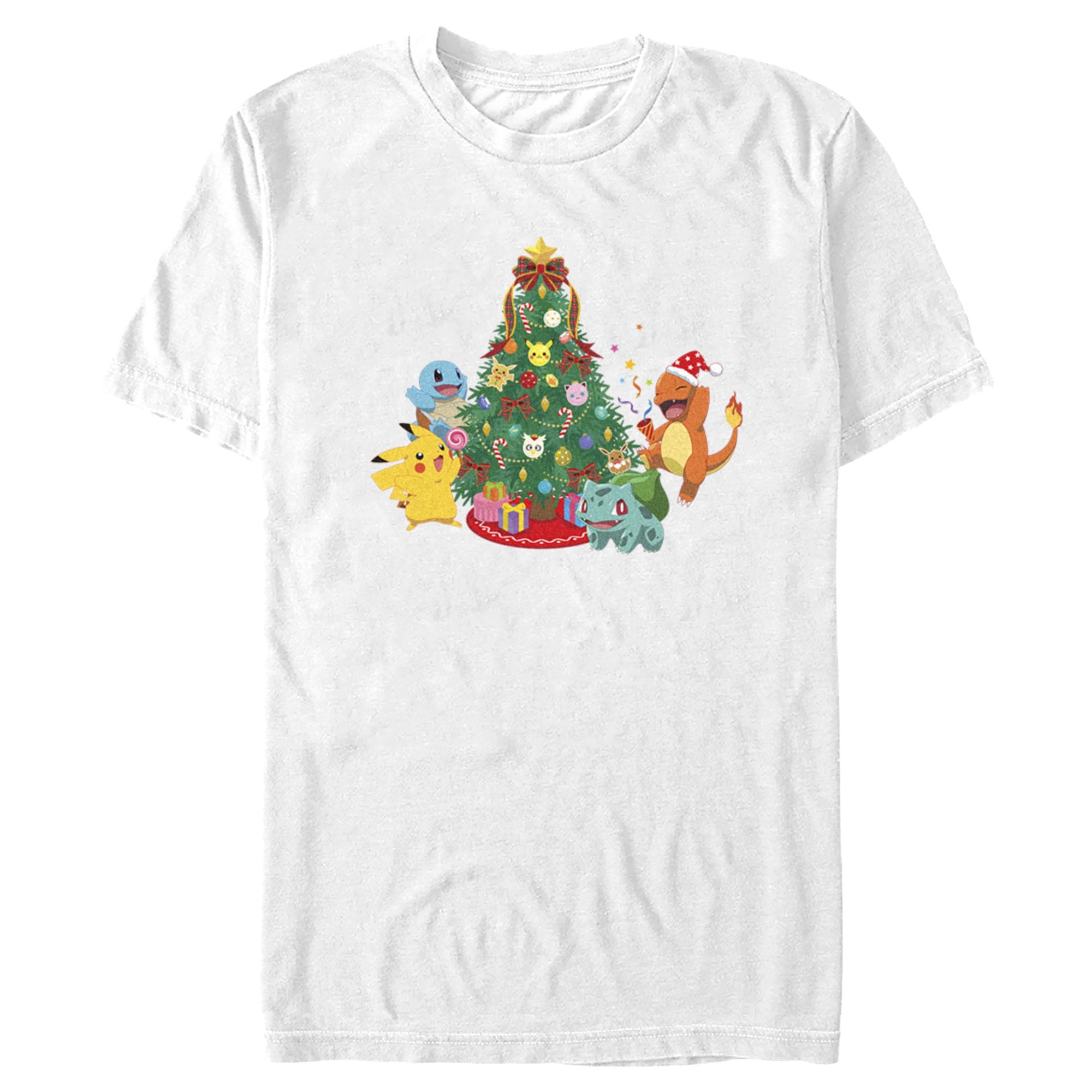 Men's Pokemon Christmas Tree Characters Graphic Tee White 3X Large