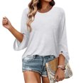 thumbnail image 6 of Qwertyu Womens Top 3/4 Sleeve T-shirts for Women Casual Crew Neck Three Quarter Length Sleeve Solid Fashion Loose Pullover White M, 6 of 7