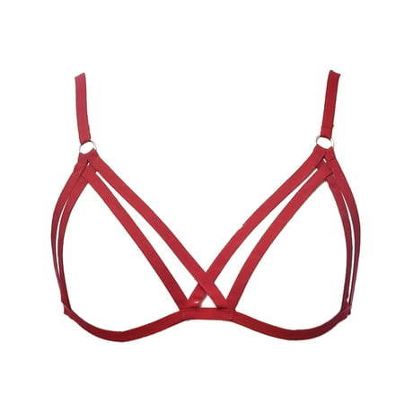 

Wrea Strappy Erogenous Elastic Sweet Gift Lingerie Impressive Cupless Ductility Passionate Mysterious Assorted Colors Harness Bra Red