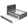thumbnail image 6 of Euroco Wood Full Size Platform Bed with Storage Headboard and Charging Station, Trundle Bed and 3 Drawers, Antique Brown, 6 of 10