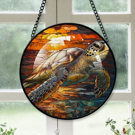 Customized Turtle Stained Glass Window Hangings, Turtle Colorful Glass Panel Pretty Gifts, Turtle Decoration for Home Garden Christmas jhQFzx