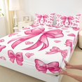 thumbnail image 3 of Manfei Cartoon Bow Tie Queen Sheet Sets,Cute 3D Loves Flat Sheet,Girl Pink White Queen Fitted Sheet For Teens,Luxury Bedroom Decor,4pcs, 3 of 7