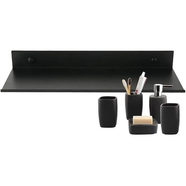 Jinsinto Bathroom Floating Wall Shelf Matte Aluminum Rectangular Shelf Ultra-thin Heavy-dut,black(30cm)